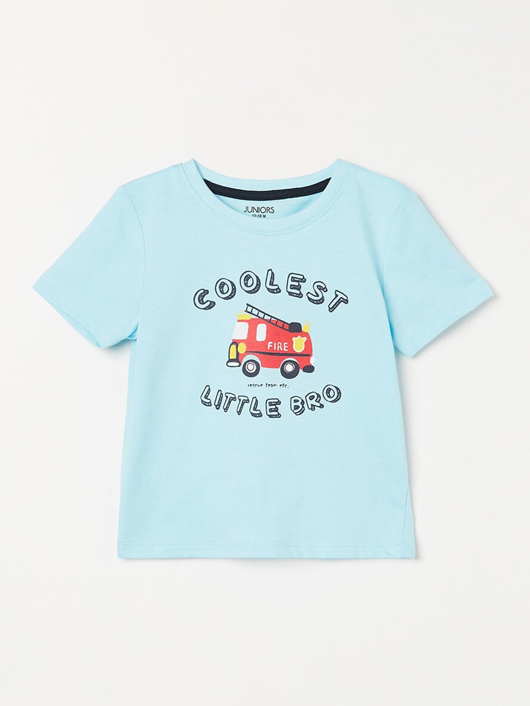 

Juniors by Lifestyle Boys Blue Typography Printed Pure Cotton Applique T-shirt