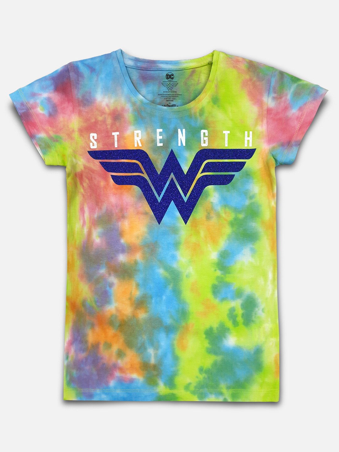 

Kids Ville Girls Multicoloured Wonder Woman Printed Tie And Dye Round Neck Tshirt, Multi