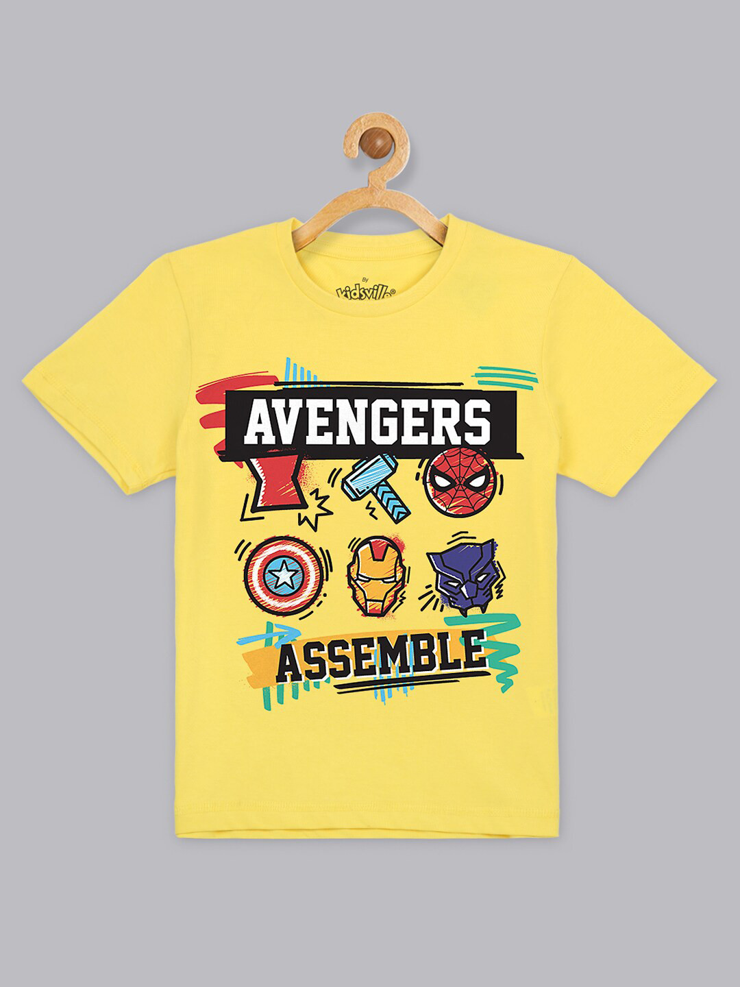 

Kids Ville Boys Yellow Avengers Printed Pure Cotton T-shirt