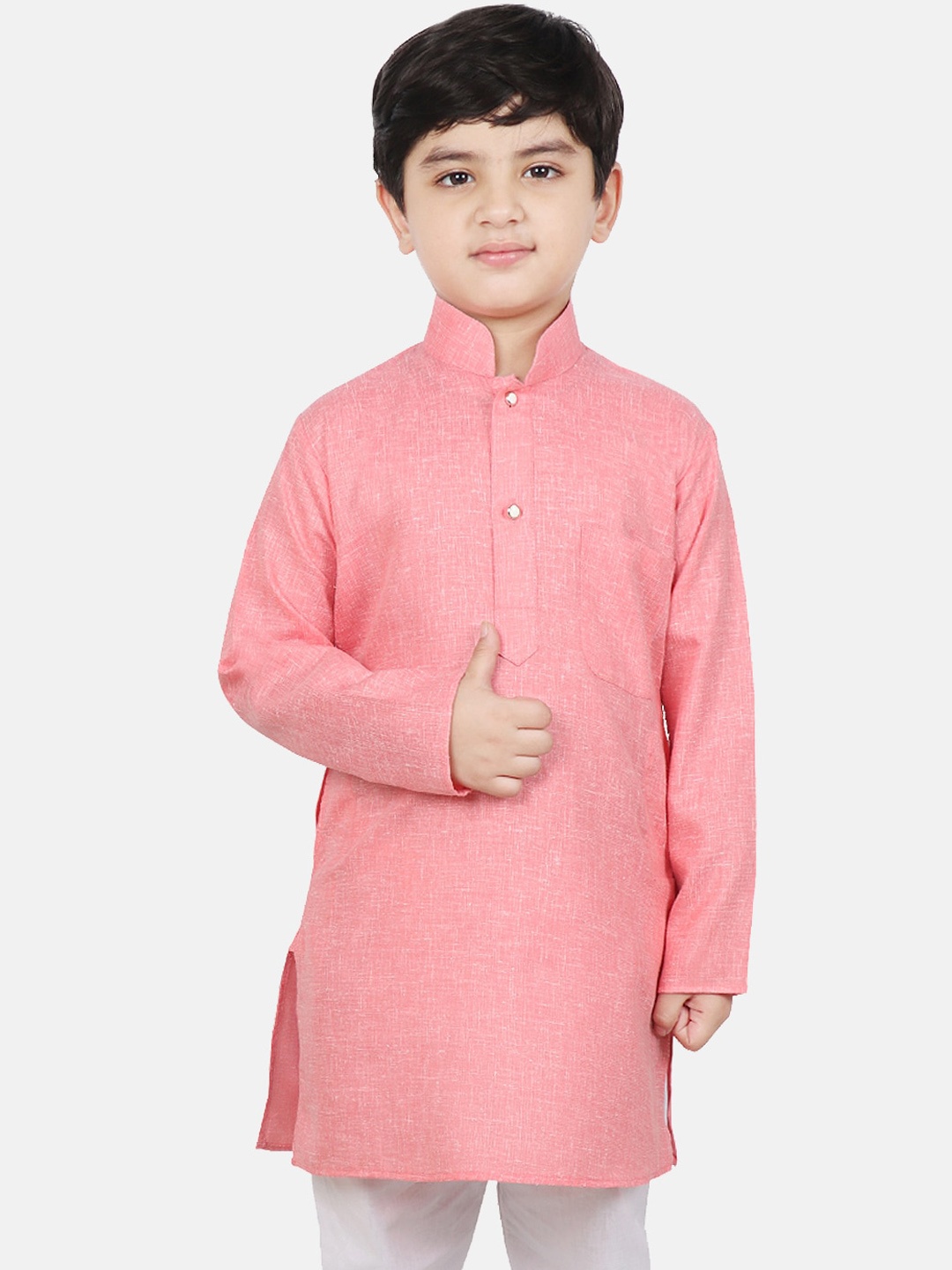 

SG YUVRAJ Boys Peach-Coloured Solid Mandarin Neck Cotton Straight Kurta