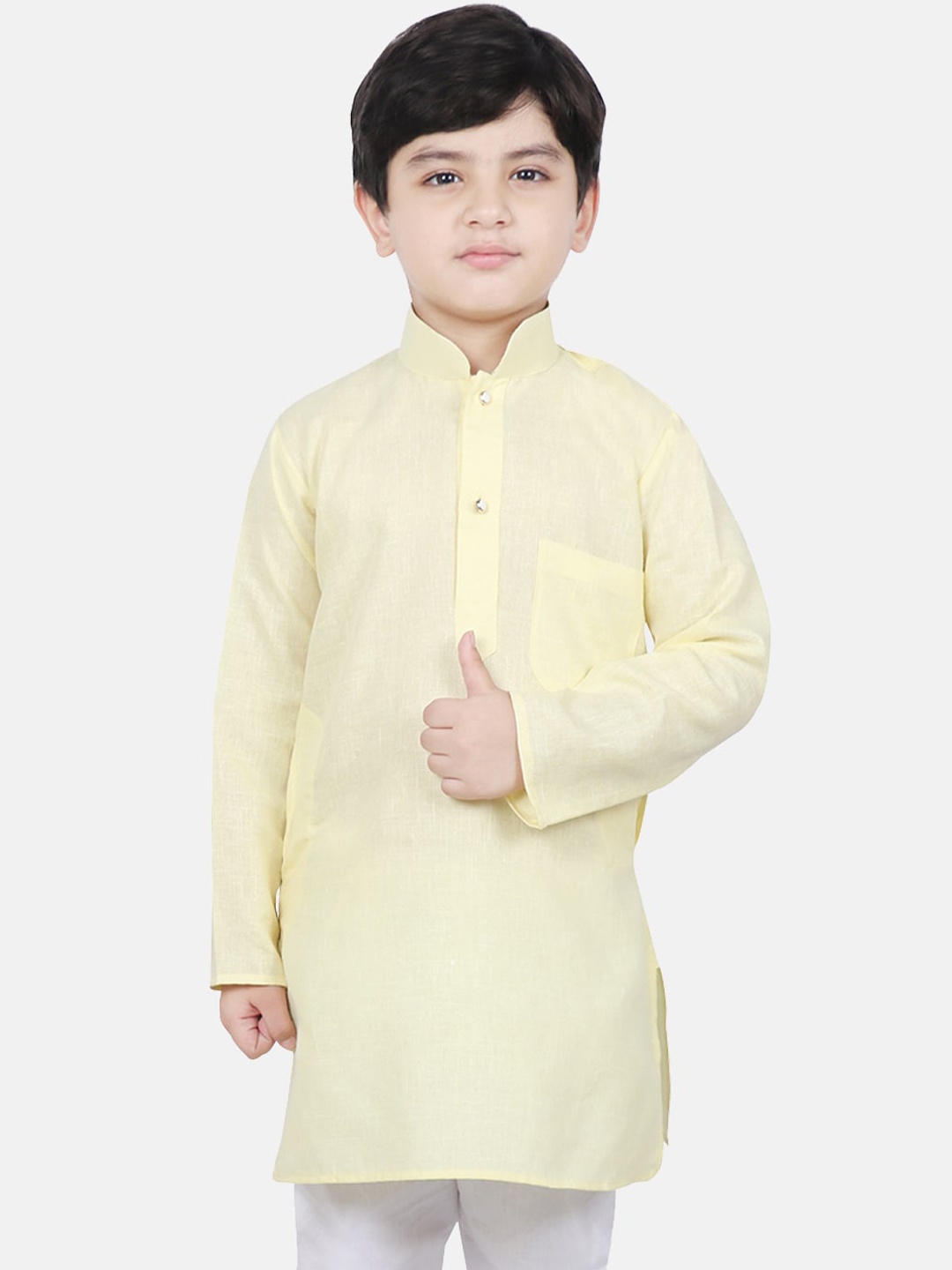 

SG YUVRAJ Boys Yellow Solid Cotton Kurta