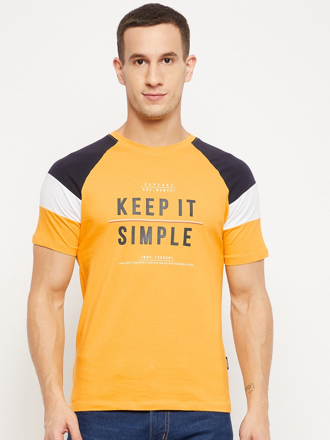 

Octave Men Mustard Yellow Typography Printed Cotton T-shirt