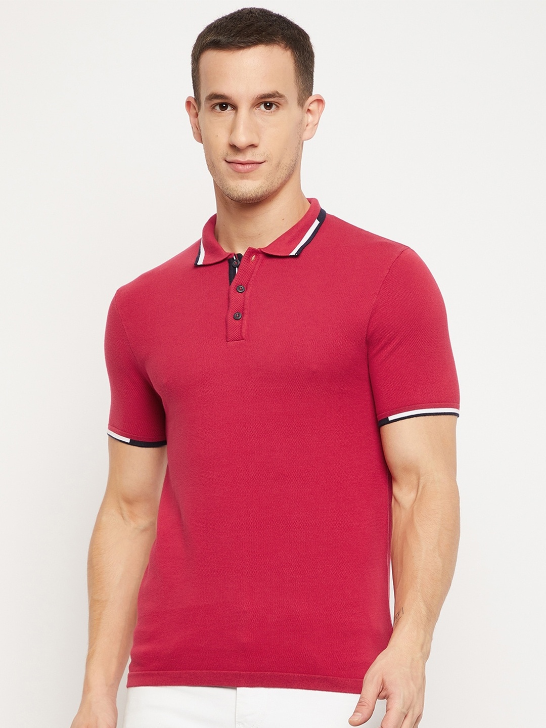 

Octave Men Red Solid Polo Collar Cotton T-shirt