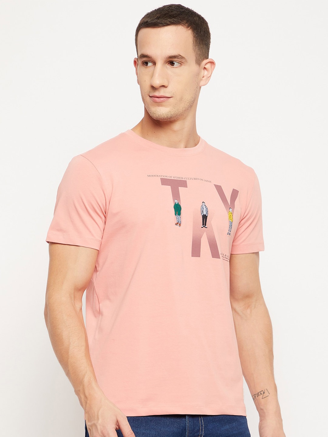 

Octave Men Peach-Coloured Typography Printed T-shirt