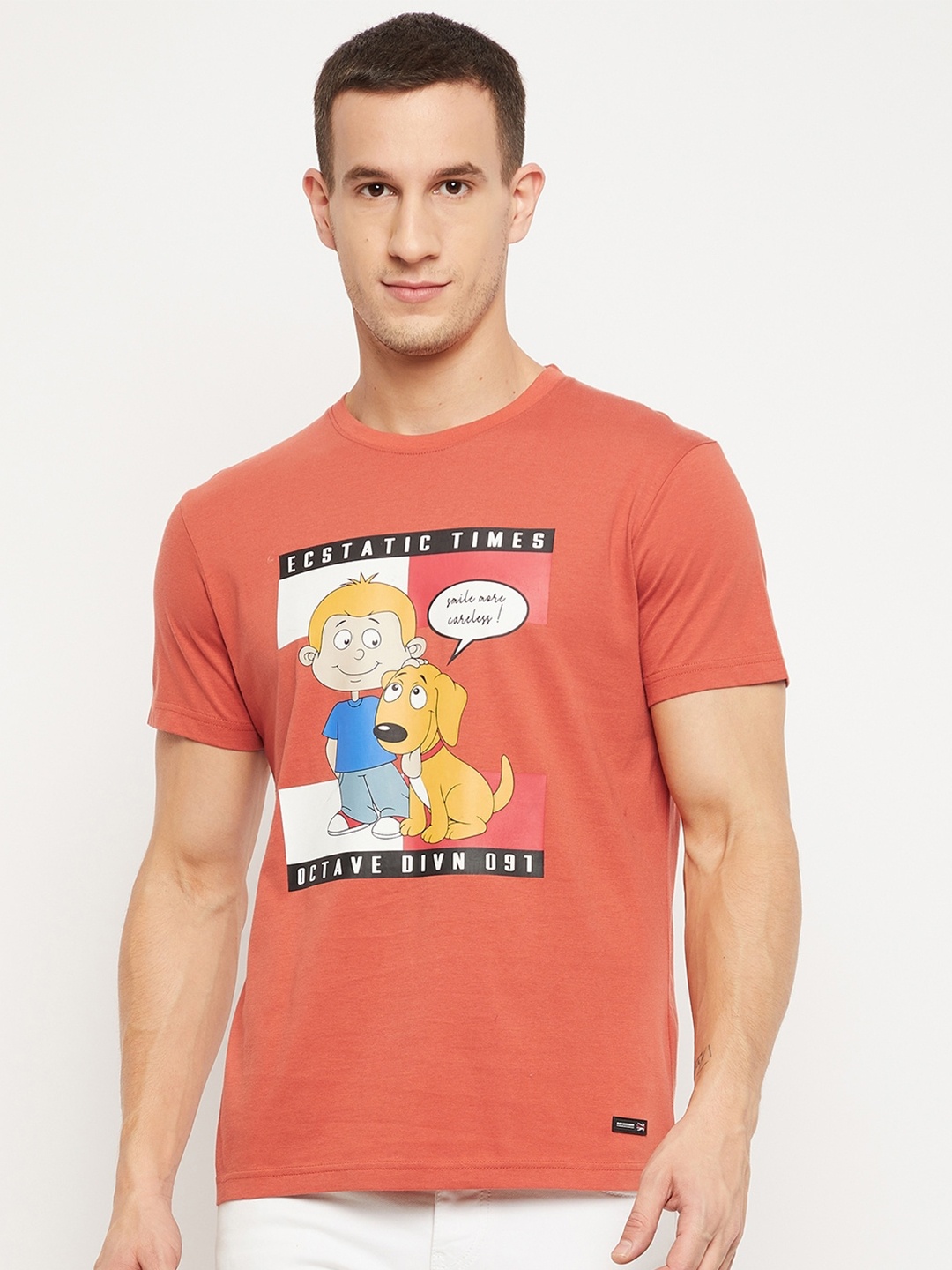 

Octave Men Orange Graphic Printed Cotton T-shirt