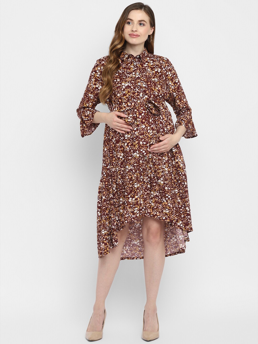 

Momsoon Maternity Women Multicoloured Floral Printed Shirt Style Maternity Dress, Multi
