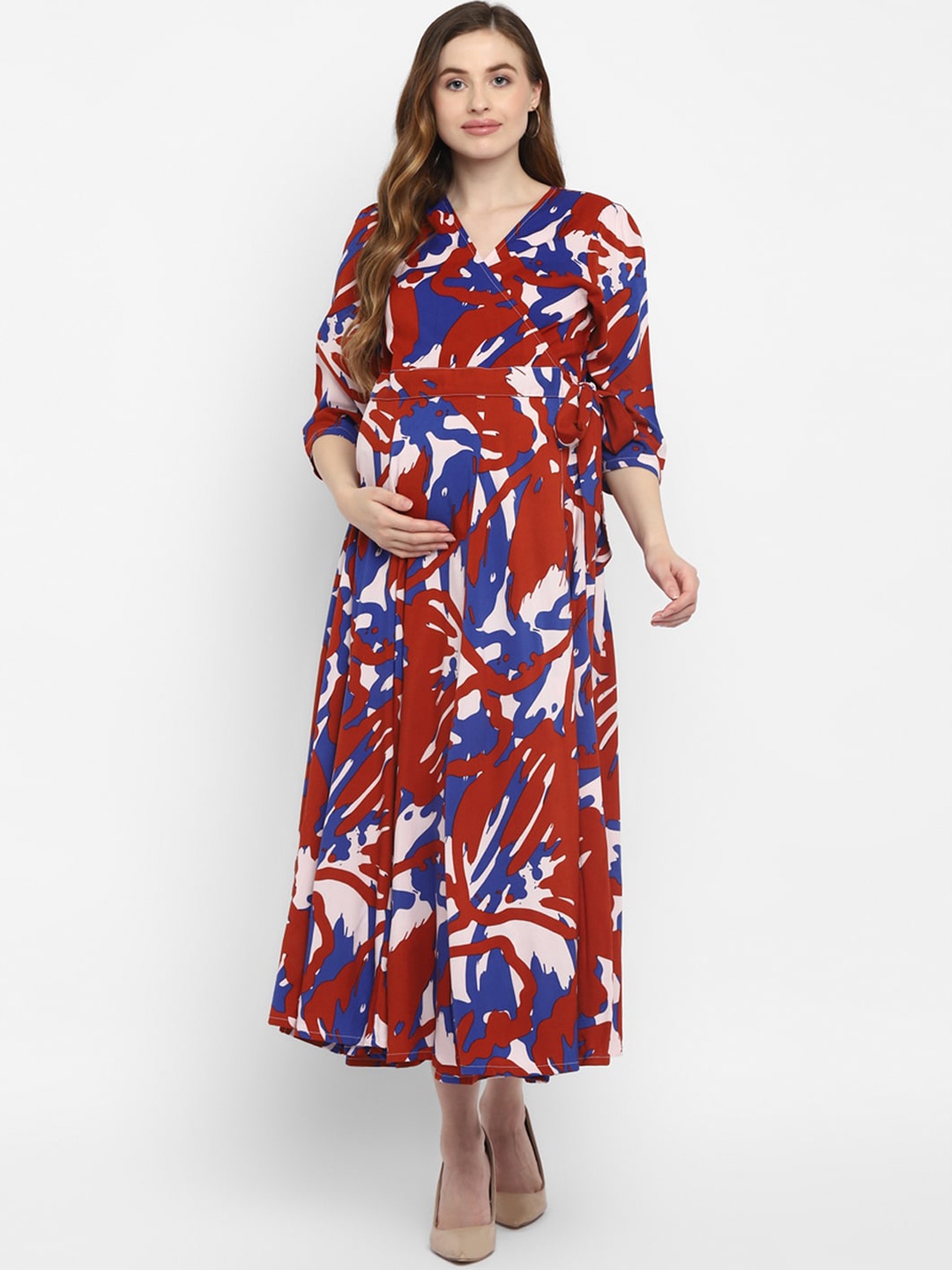 

Momsoon Maternity Red & Navy Blue Midi Dress