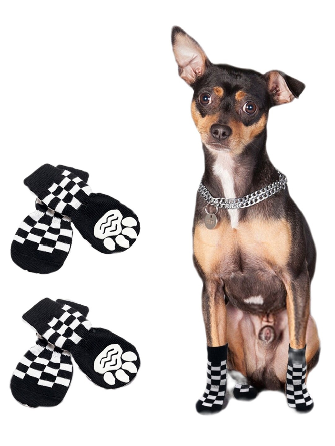 

PAWCHIE Black & White Printed Cotton Pet Socks Anti-Slip Pet Socks