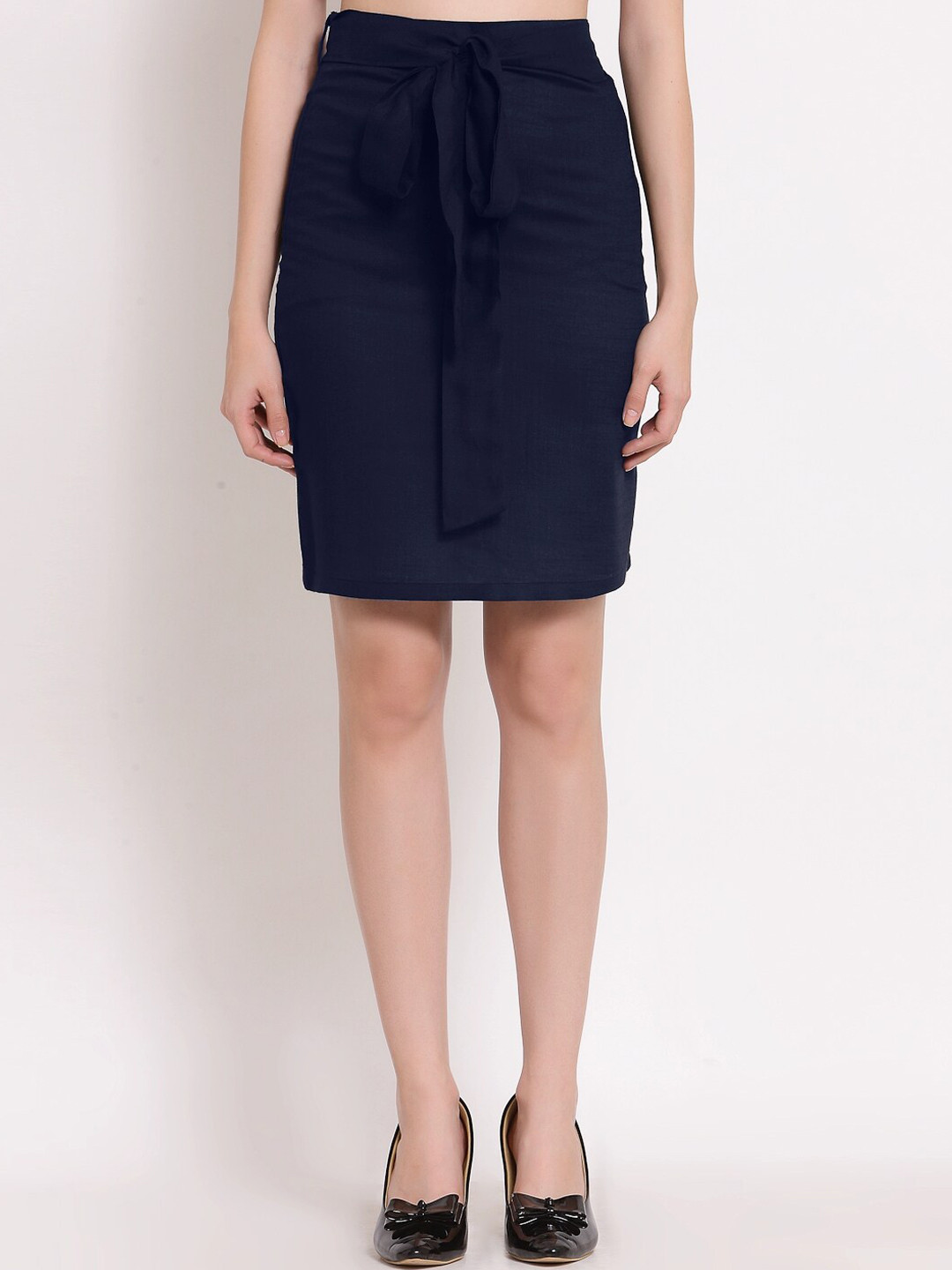 

PATRORNA Women Navy Blue Solid Pencil Skirt