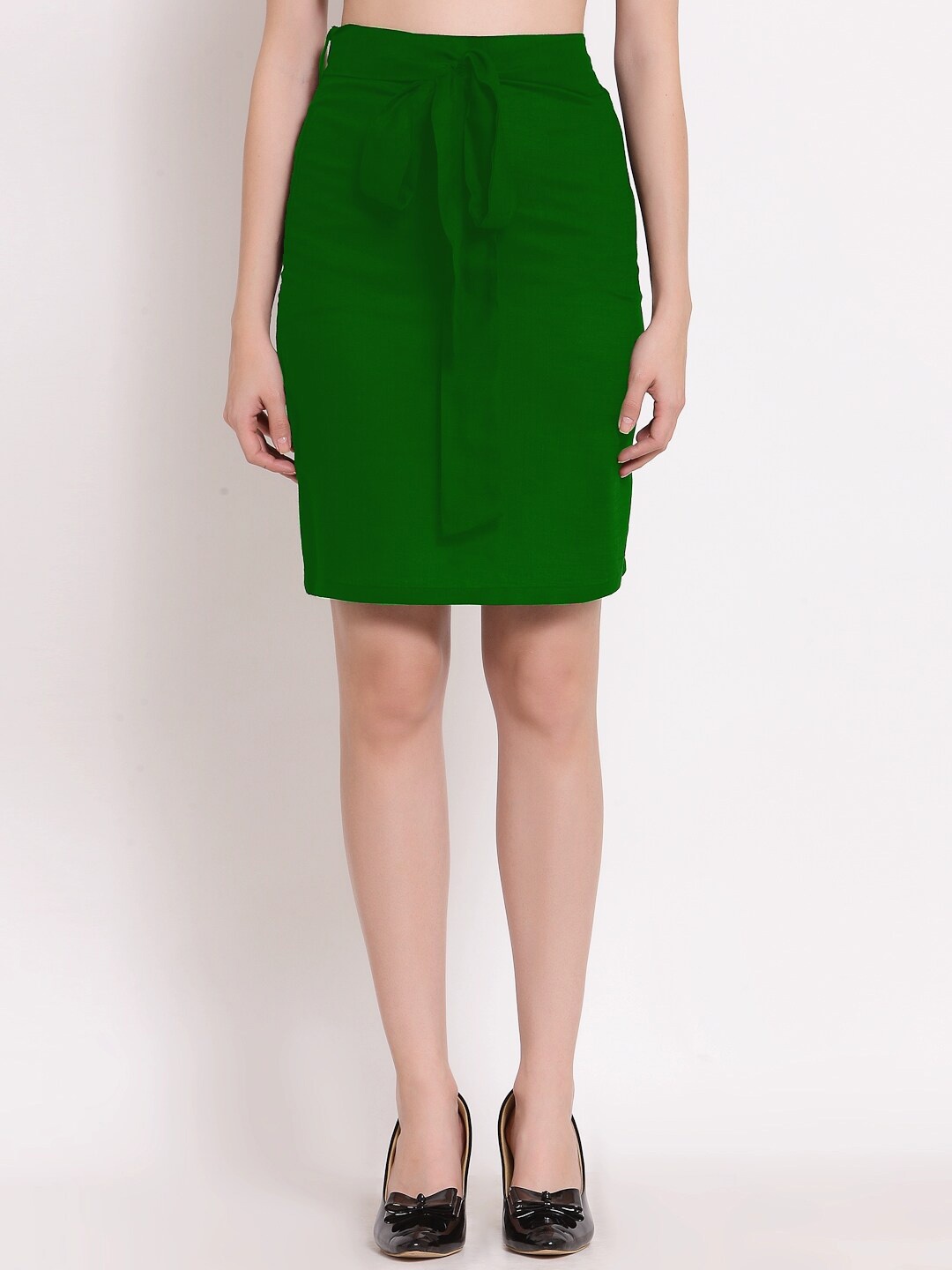 

PATRORNA Women Green Solid Pencil Above Knee-Length Skirts