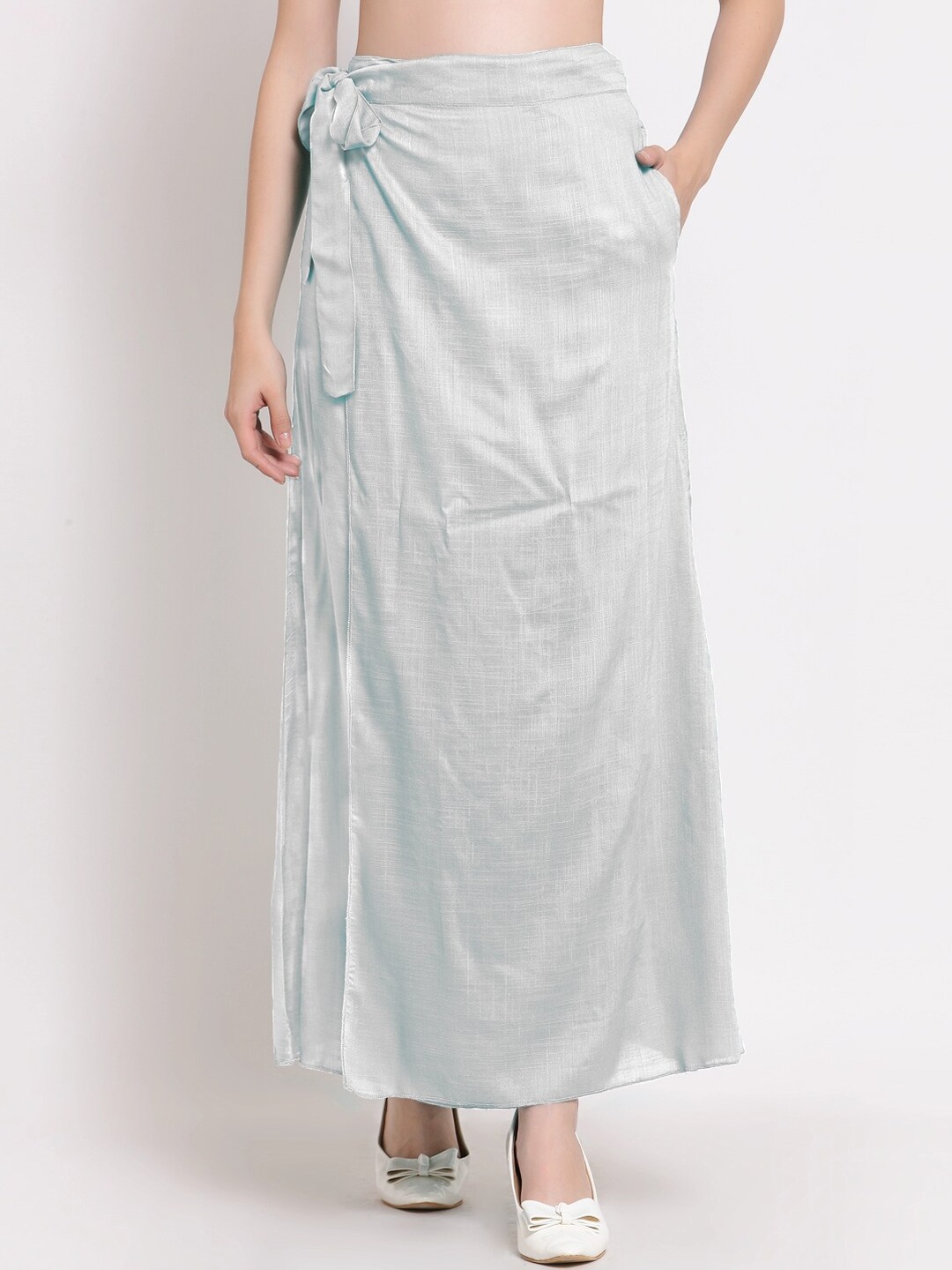 PATRORNA Women White Solid Wrap Maxi Skirt
