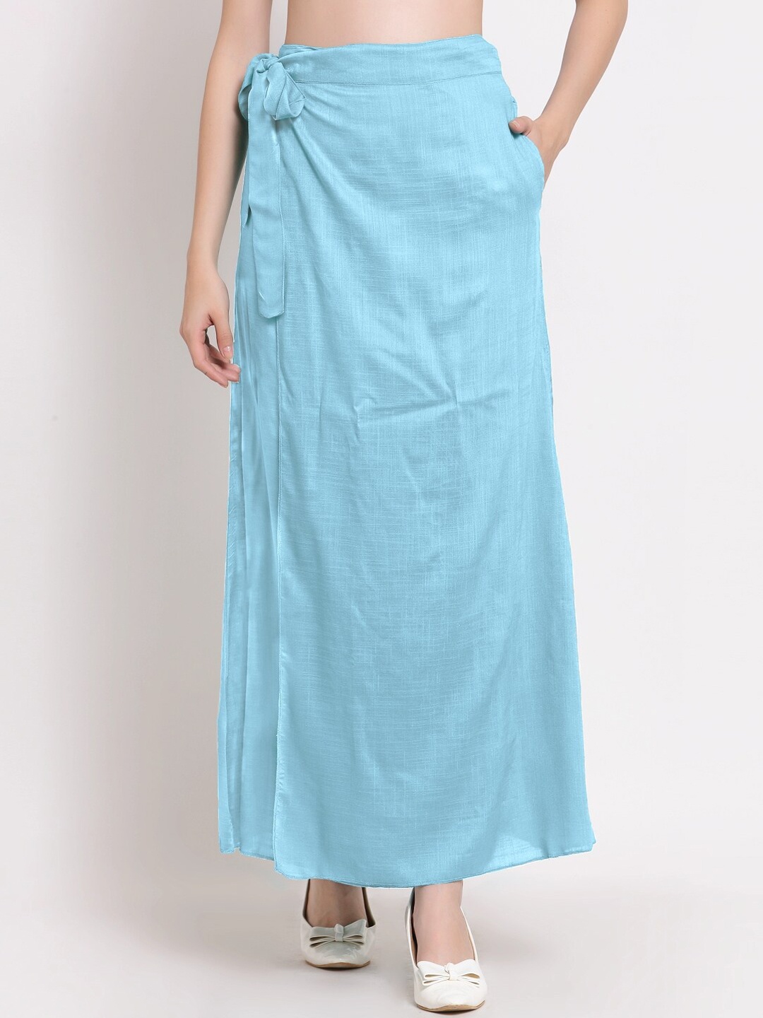 

PATRORNA Womens Blue Solid Long Wrap Skirt
