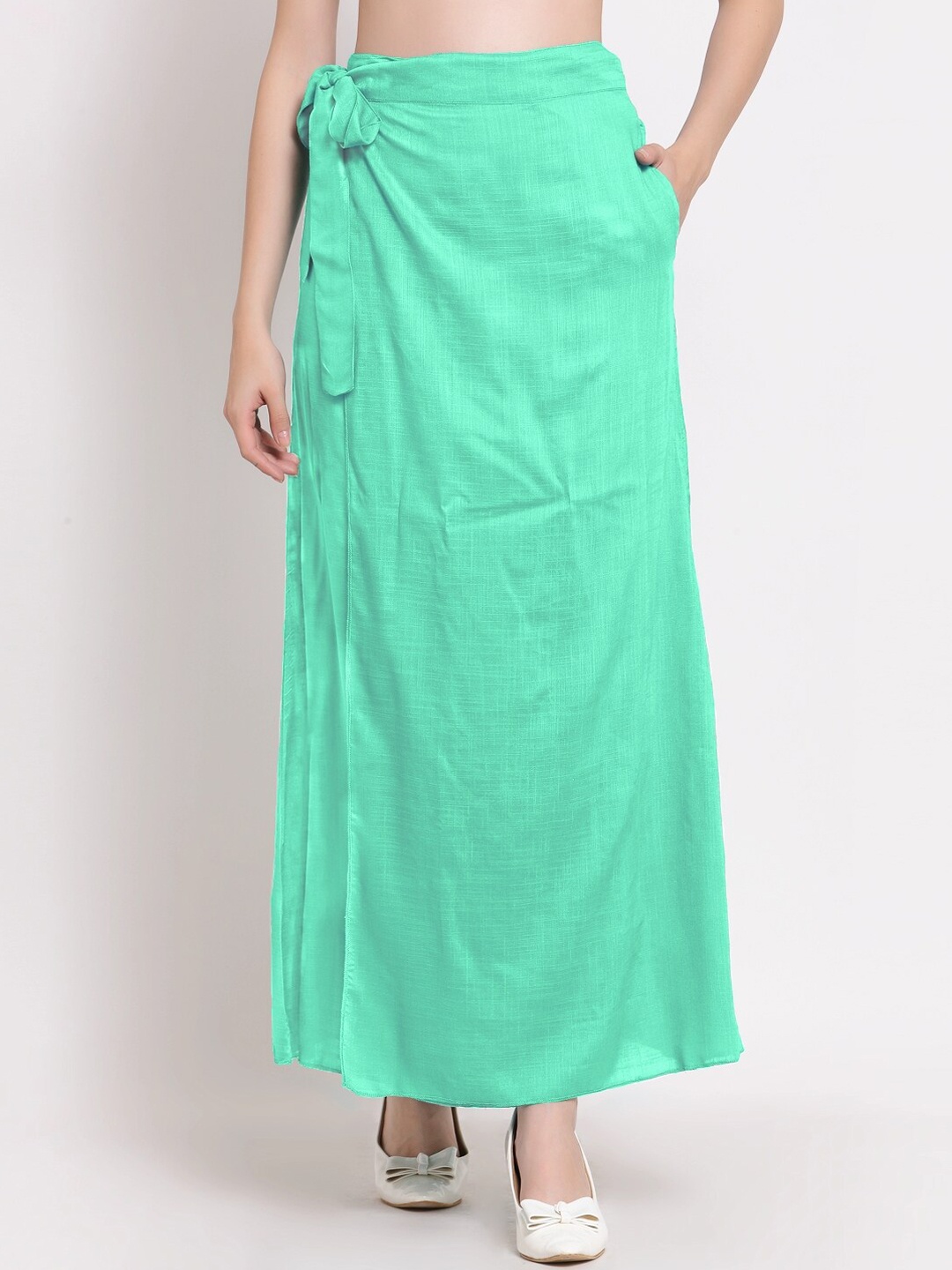 

PATRORNA Plus Size Women Teal-Green Solid Wrap Maxi Skirt