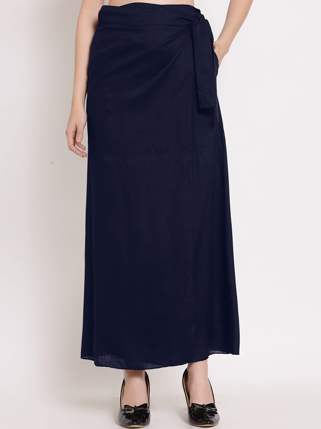 

PATRORNA Women Navy Blue Plus Size Long Wrap Skirt