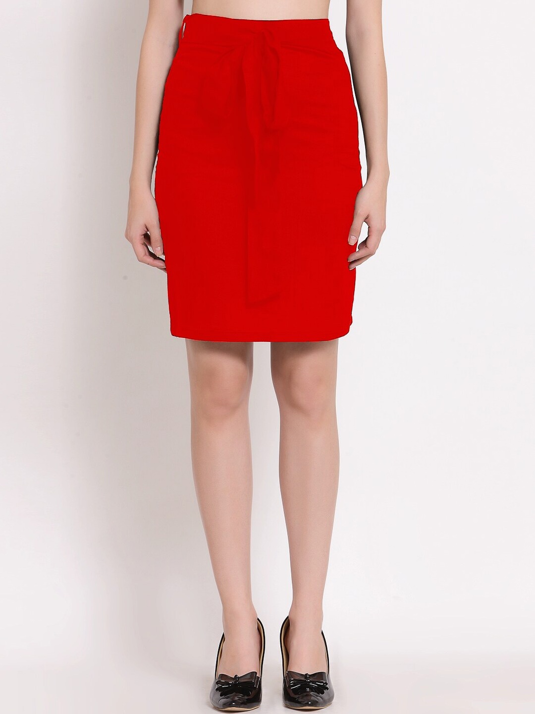 

PATRORNA Women Red Plus Size Pencil Skirt