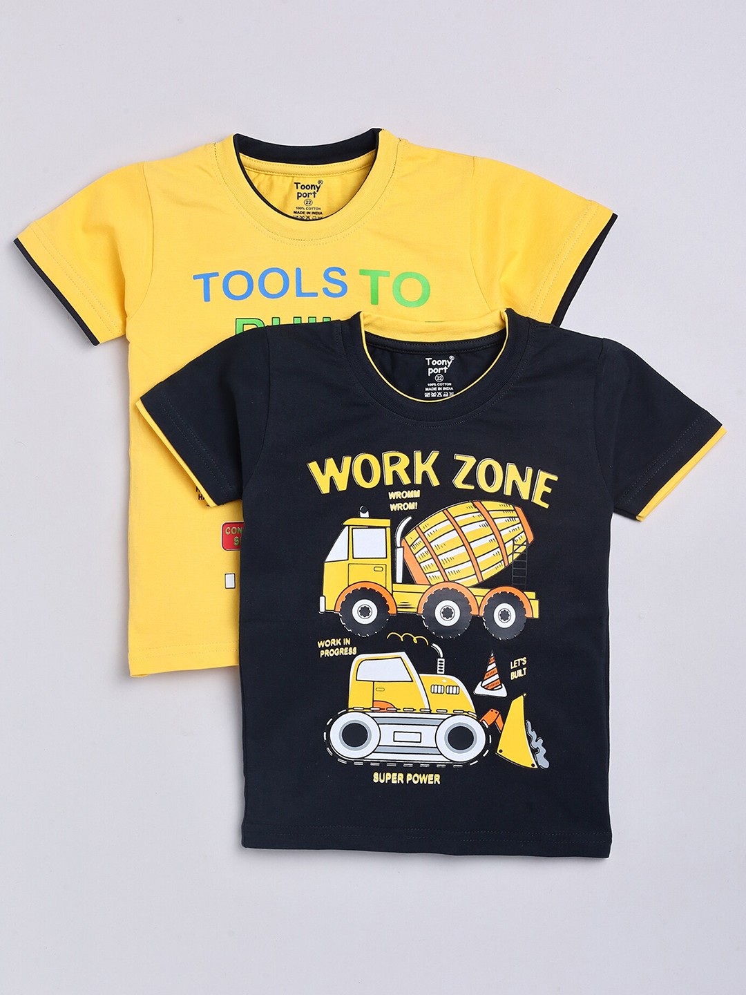 

Toonyport Boys Multicoloured Set of 2 Printed Cotton T-shirt, Multi