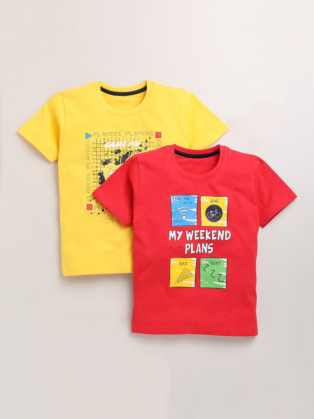 

Toonyport Boys Red & Yellow Pack of 2 Graphic Printed Cotton T-shirt