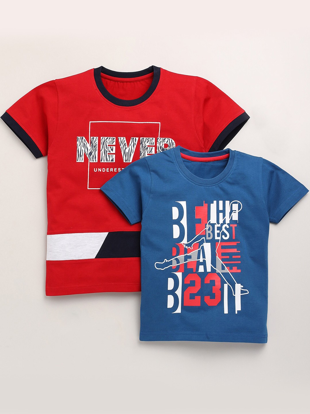 

Toonyport Boys Blue & Red Typography Pack Of 2 Printed Cotton T-shirt