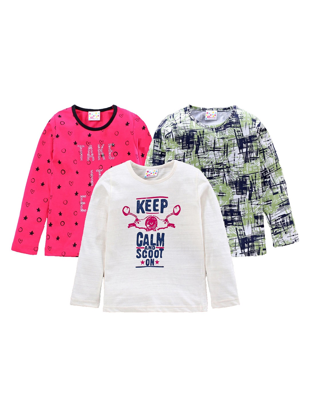 

Eimoie Girls Multicoloured Set of 3 Printed Cotton T-shirt, Multi