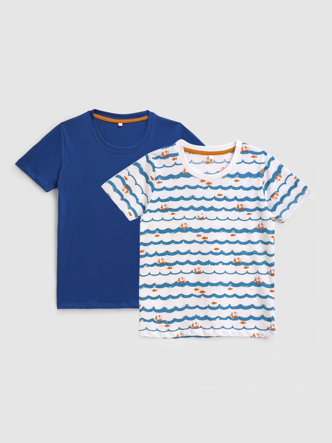 

KIDSCRAFT Boys Multicoloured Set of 2 Solid Running Cotton T-shirt, Multi