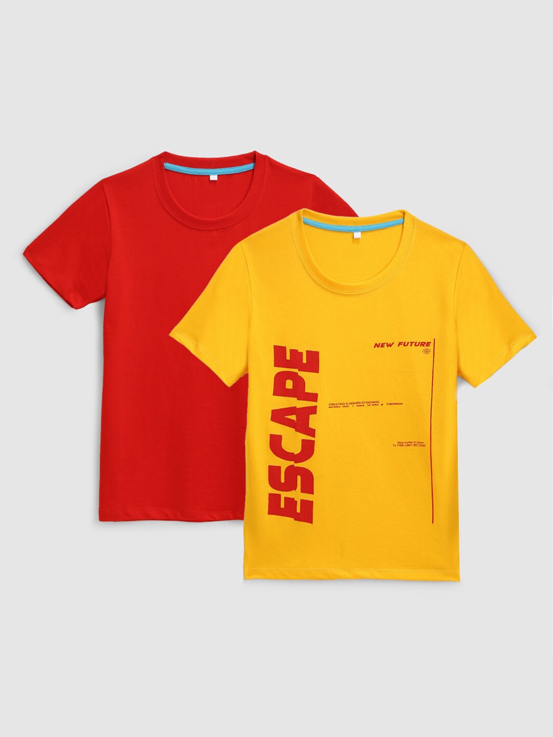 

KIDSCRAFT Boys Red & Yellow Pack of 2 Typography Printed Cotton T-shirt