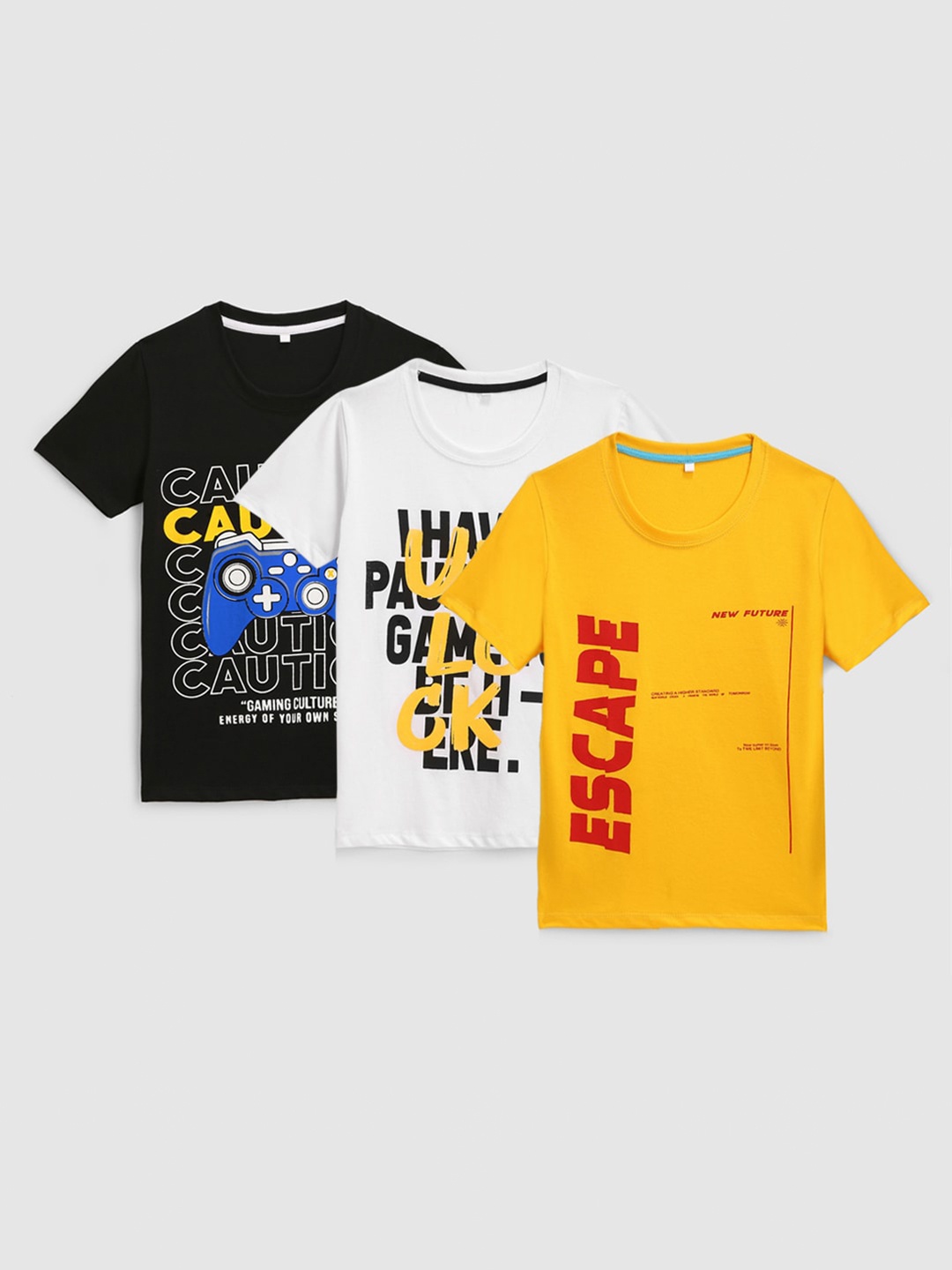 

KIDSCRAFT Boys Multicoloured Set Of 3 Printed Cotton T-shirt, Multi