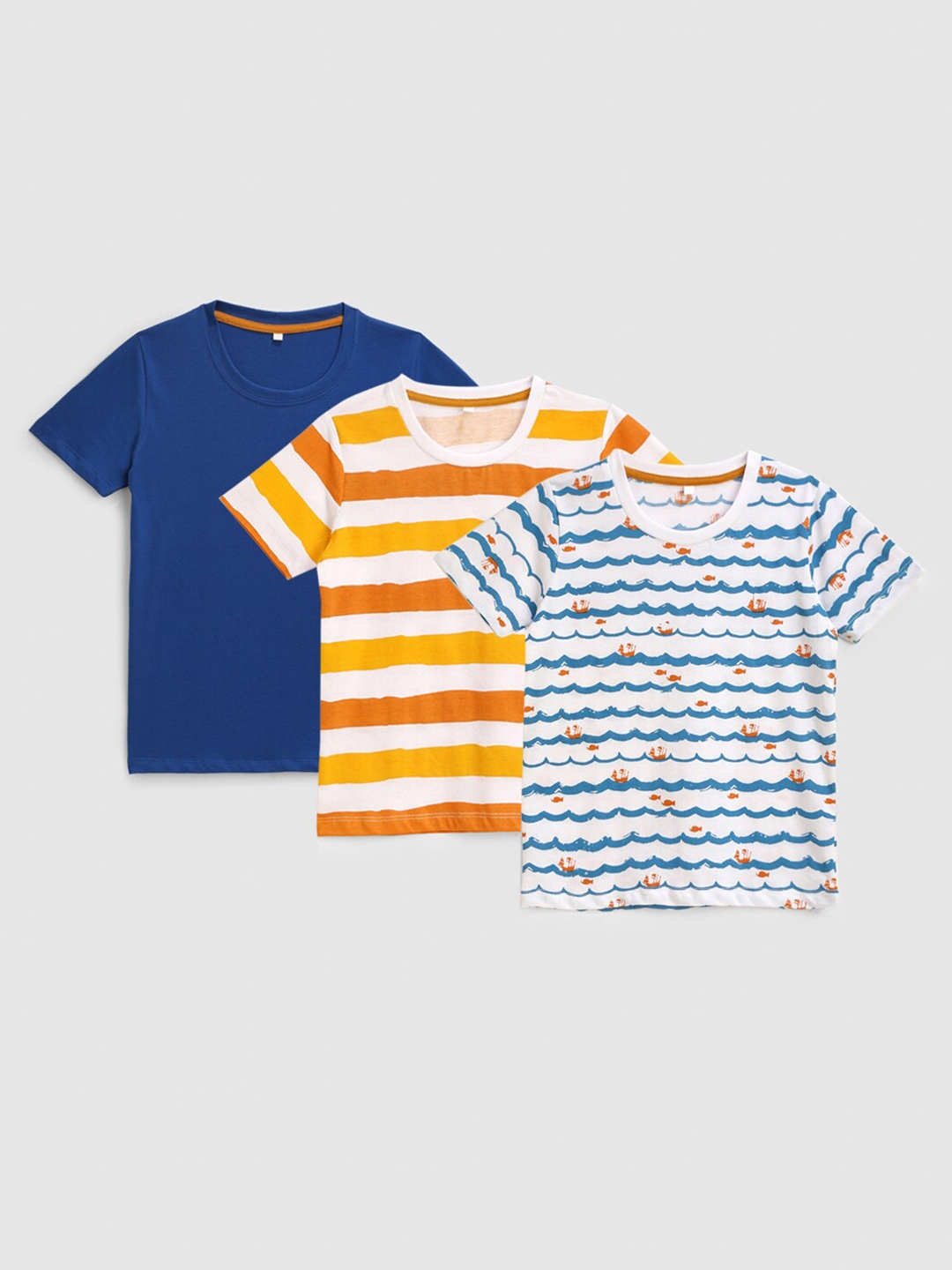 

KIDSCRAFT Boys Multicoloured Set of 3 Striped Running Cotton T-shirt, Multi