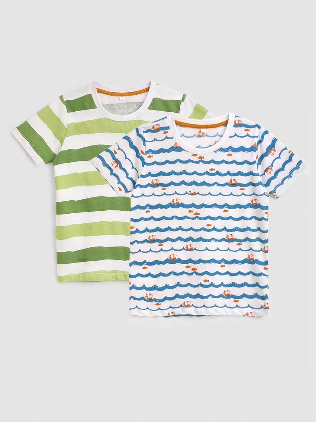 

KIDSCRAFT Boys Multicoloured Pack of 2 Horizontal Stripes Cotton T-shirt, Multi