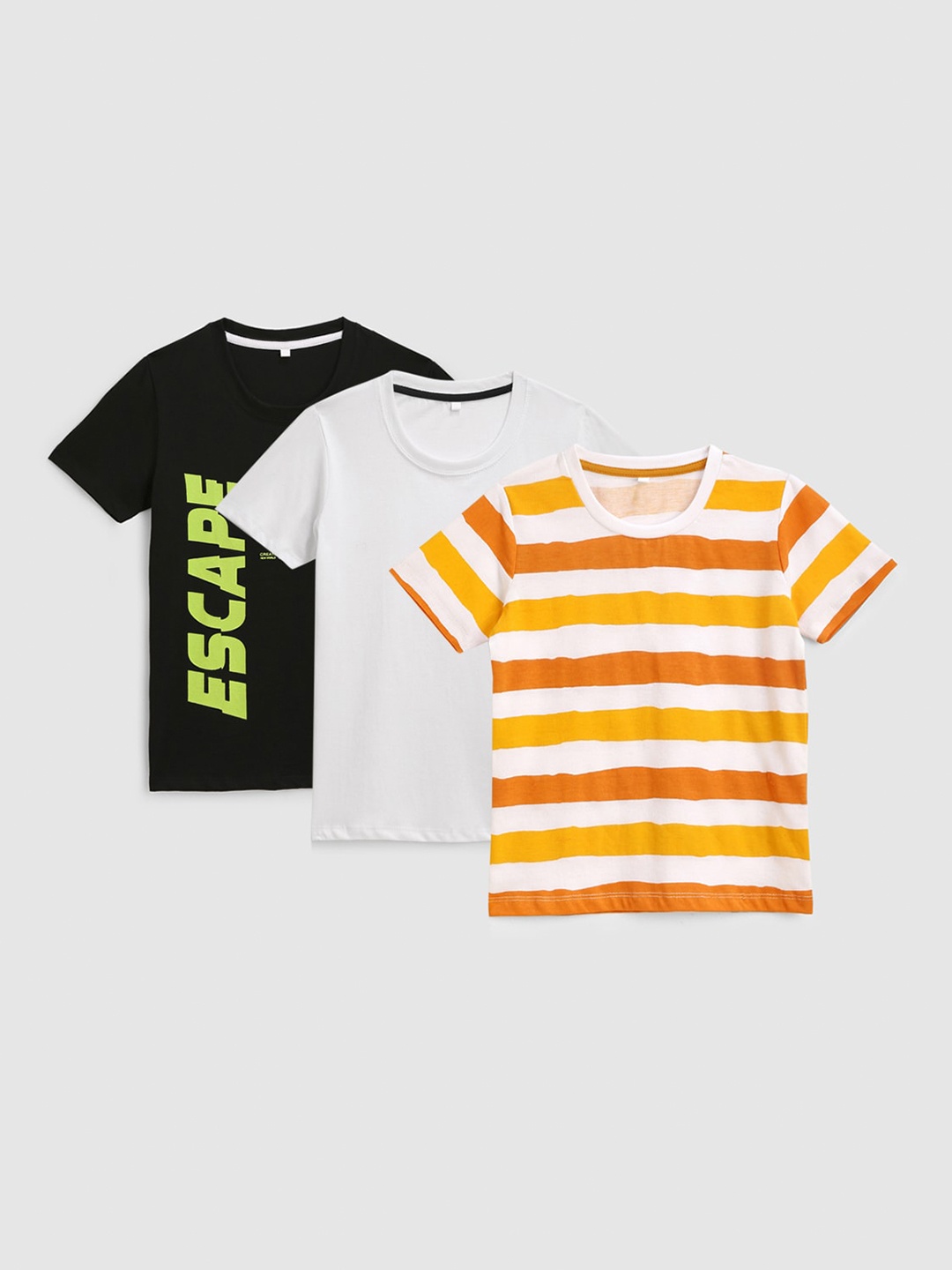 

KIDSCRAFT Boys Multicoloured Typography Set Of 3 Striped Cotton T-shirt, Multi