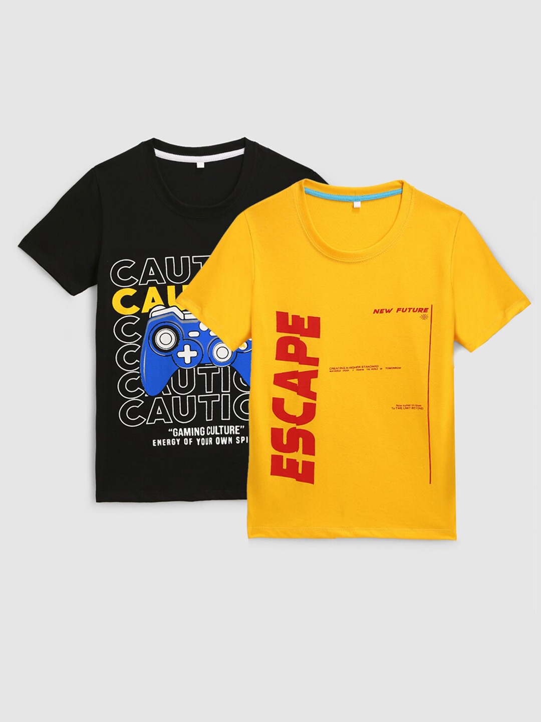 

KIDSCRAFT Boys Multicoloured Set of 2 Printed Running Cotton T-shirt, Multi