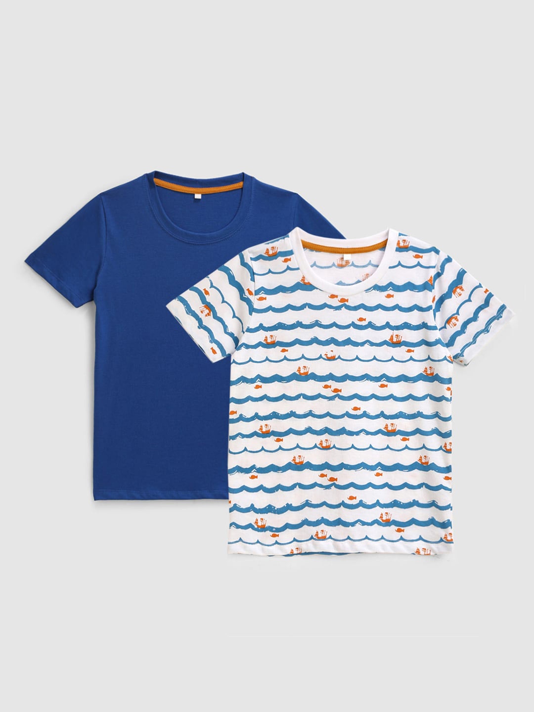 

KIDSCRAFT Boys Multicoloured Set of 2 Solid Running Cotton T-shirt, Multi