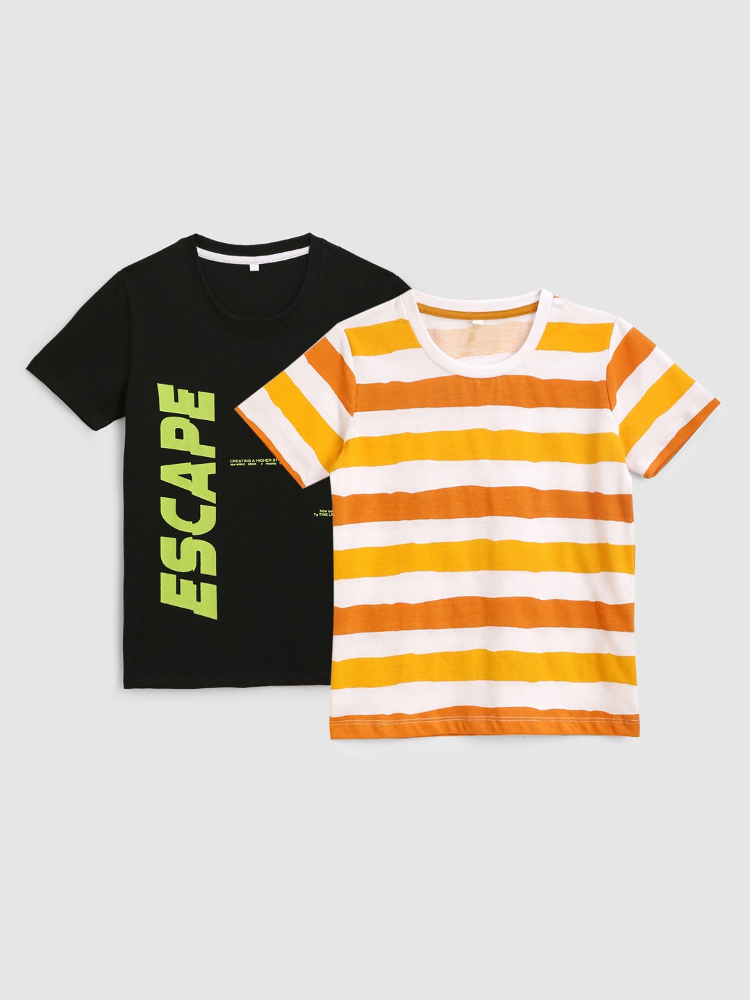 

KIDSCRAFT Boys Multicoloured Set of 2 Striped Running Cotton T-shirt, Multi