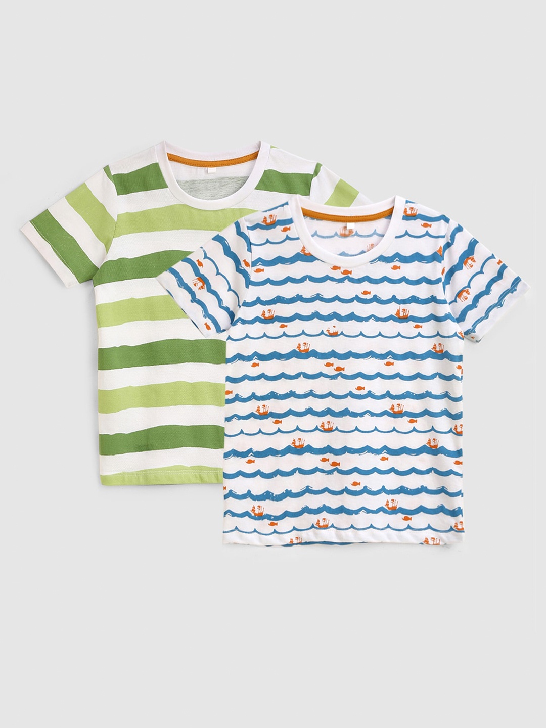 

KIDSCRAFT Boys Multicoloured Set of 2 Striped Running Cotton T-shirt, Multi