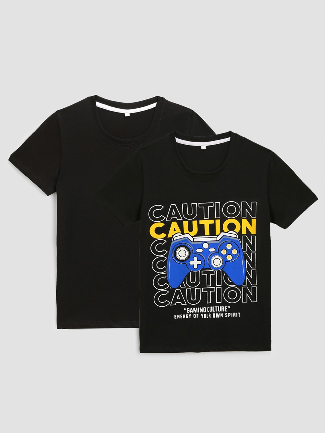 

KIDSCRAFT Boys Black Pack of 2 Graphic Printed Cotton T-shirt