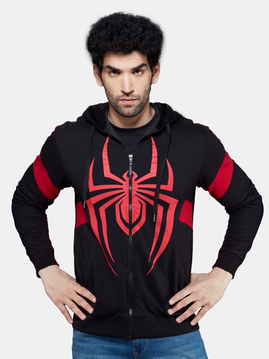 

The Souled Store Men Black Graphic Printed Hooded Cotton Sweatshirt