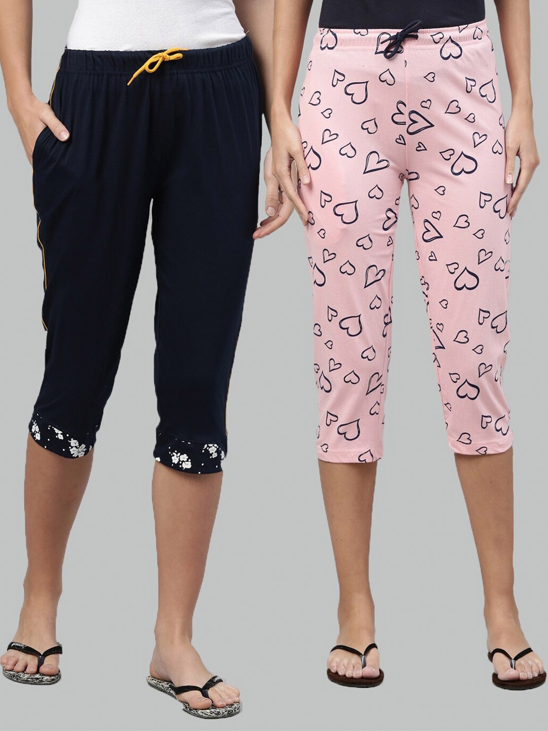 

Kryptic Women Pack of 2 Navy Blue & Pink Pure Cotton Capris