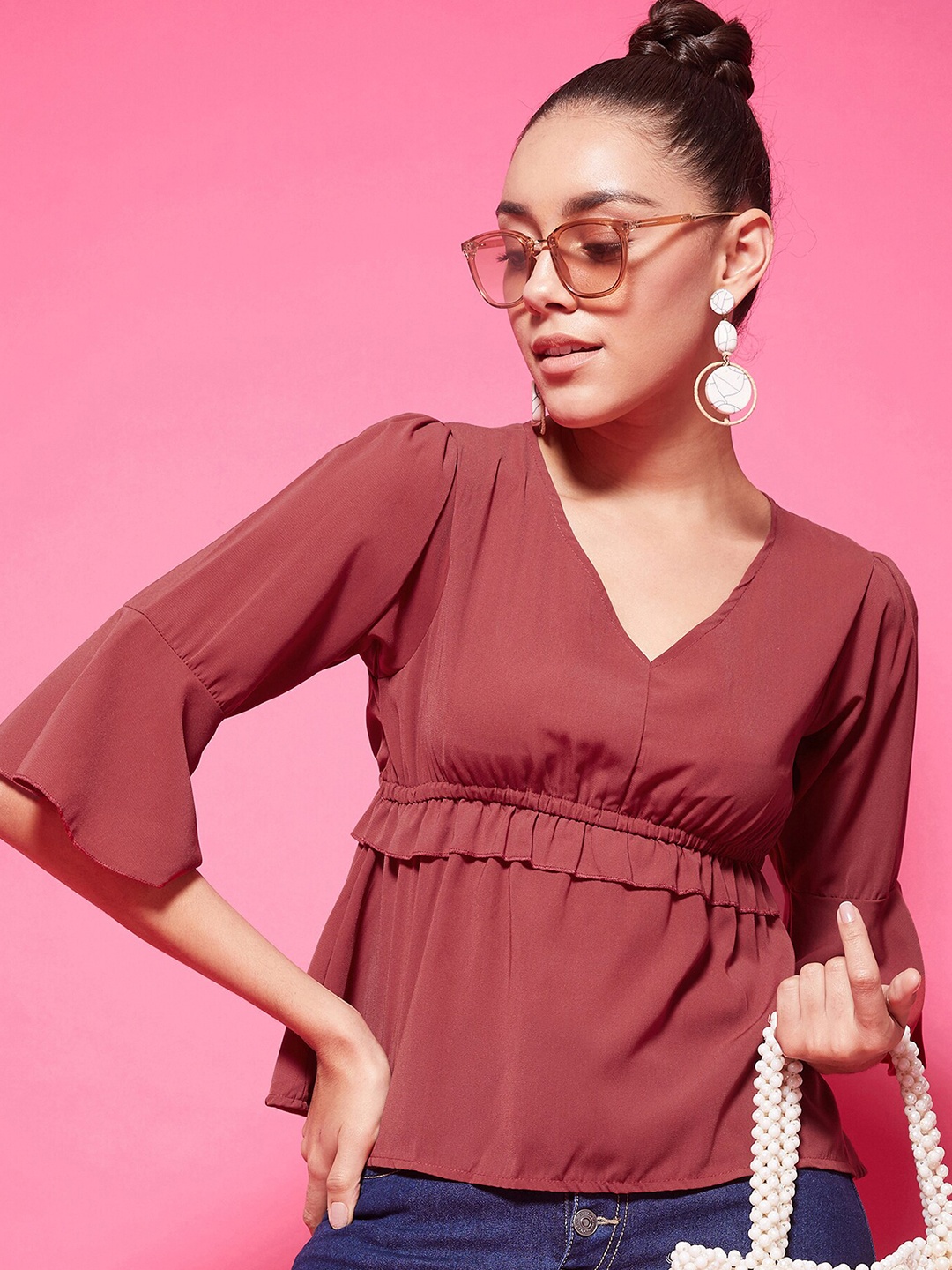

CHIMPAAANZEE Maroon Ruffles Top