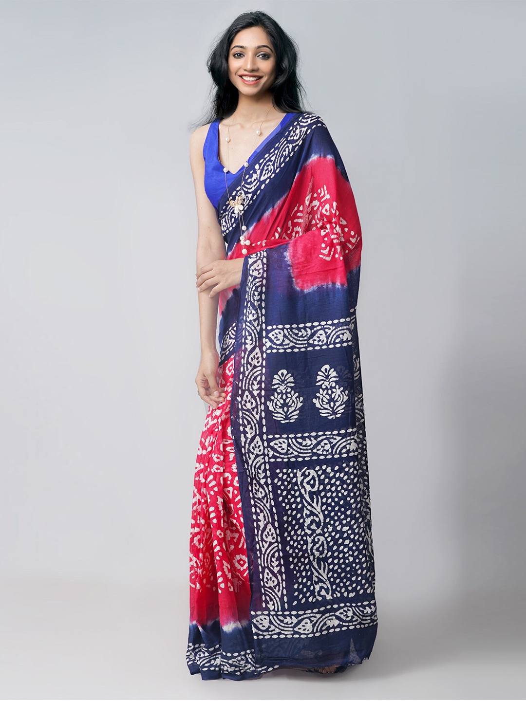 

Unnati Silks Pink & Blue Batik Pure Cotton Kota Saree