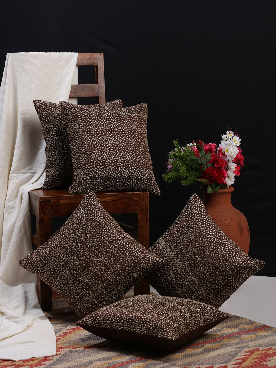 

HOSTA HOMES Brown Set of 5 Embroidered Square Cushion Covers