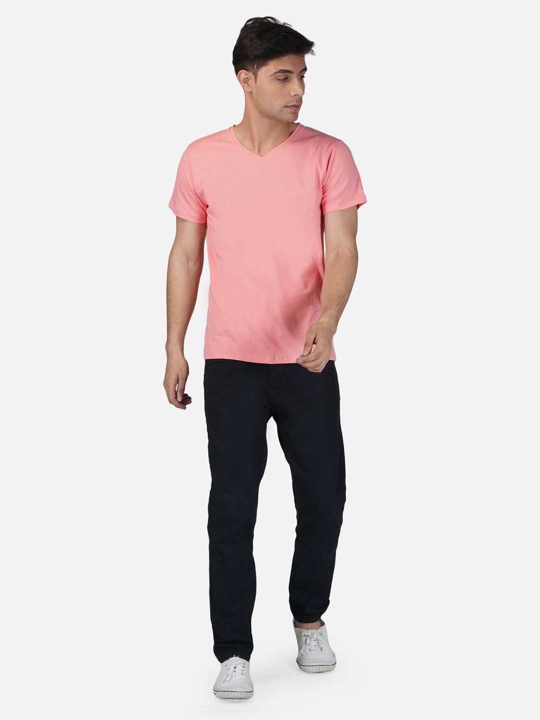 

Tinted Men Peach-Coloured V-Neck Slim Fit T-shirt