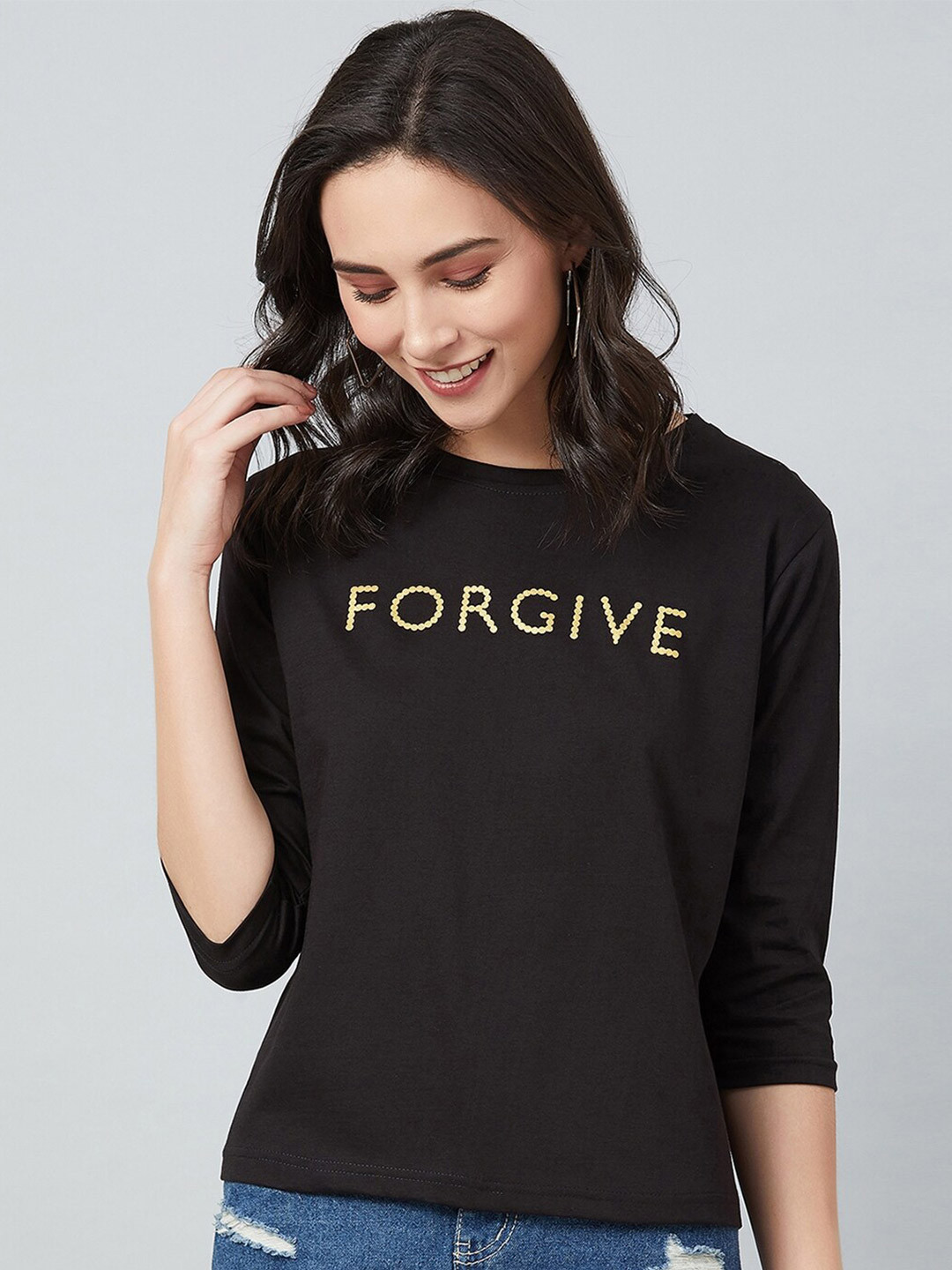 

CHIMPAAANZEE Women Black Typography Printed T-shirt