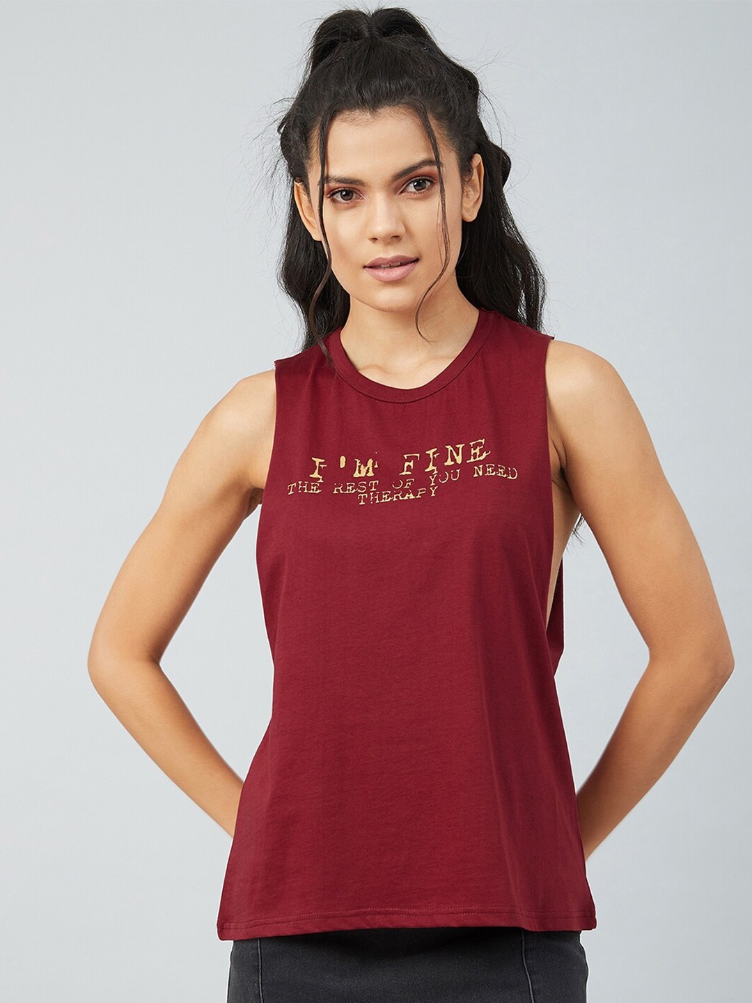 

CHIMPAAANZEE Women Maroon Typography Printed T-shirt