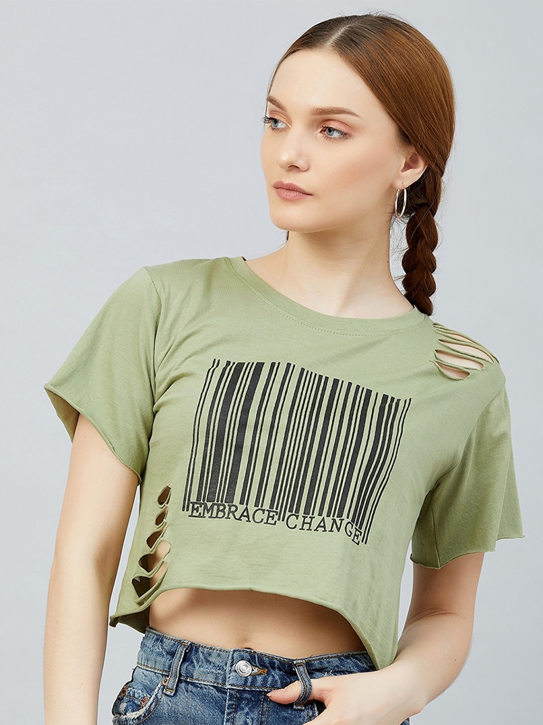 

CHIMPAAANZEE Women Green Typography Printed T-shirt