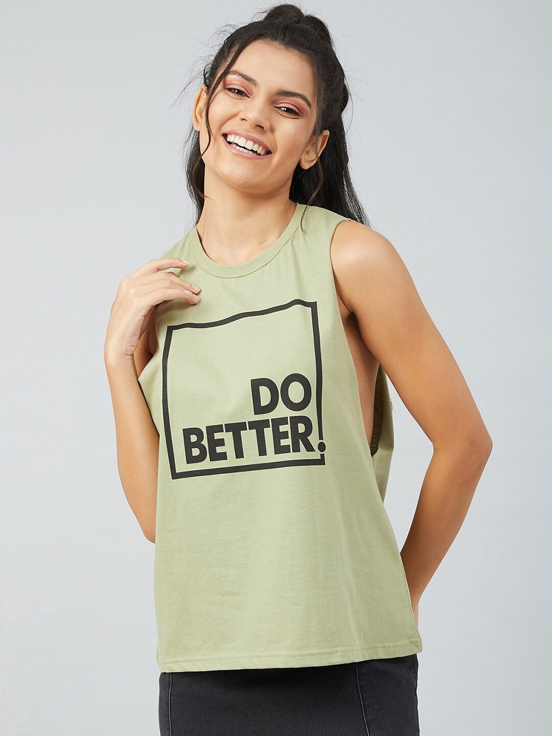 

CHIMPAAANZEE Women Green Typography Printed T-shirt