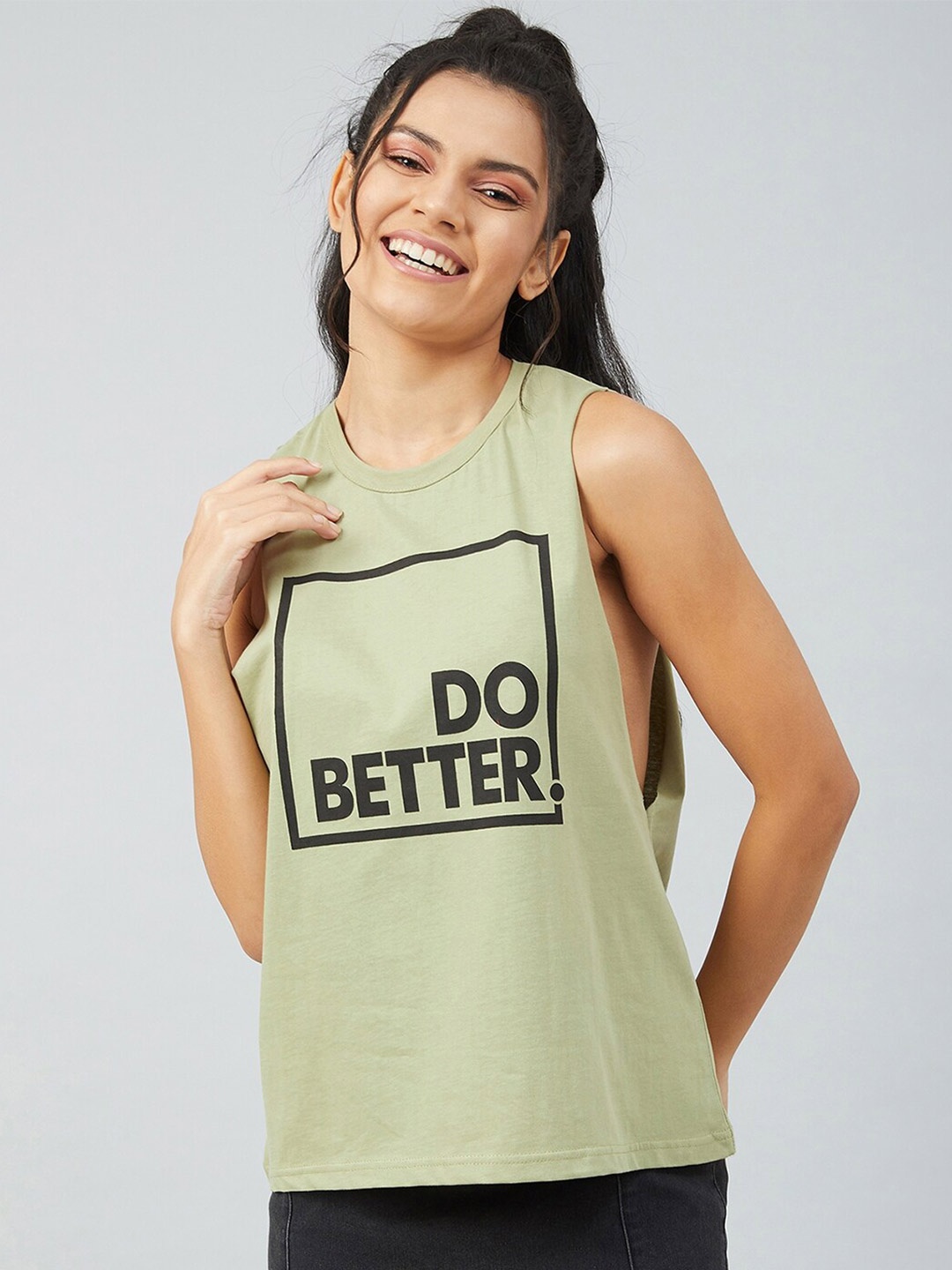 

CHIMPAAANZEE Women Green Typography Printed T-shirt