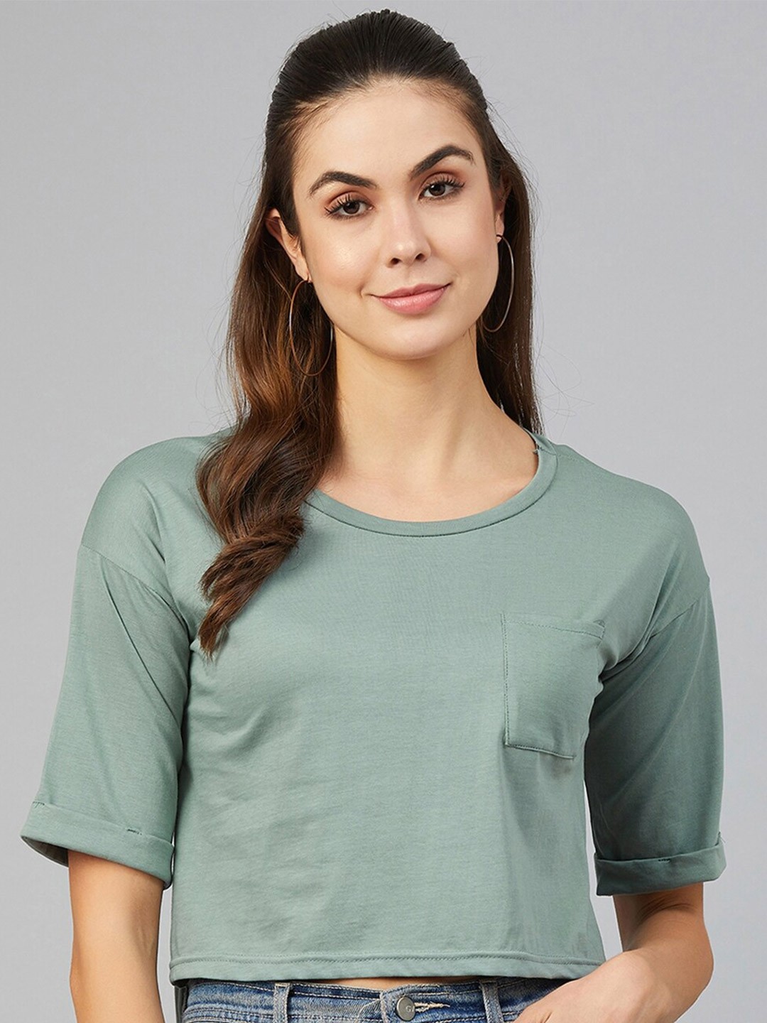 

CHIMPAAANZEE Women Green Cotton T-shirt