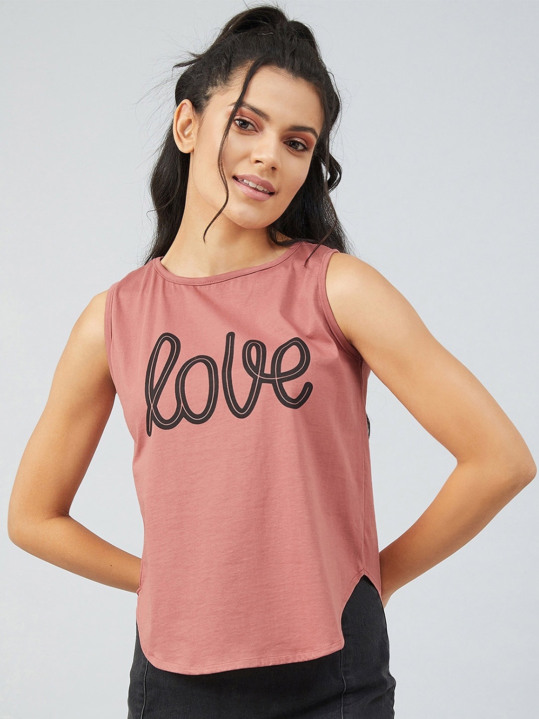 

CHIMPAAANZEE Women Pink Typography Printed Pure Cotton T-shirt