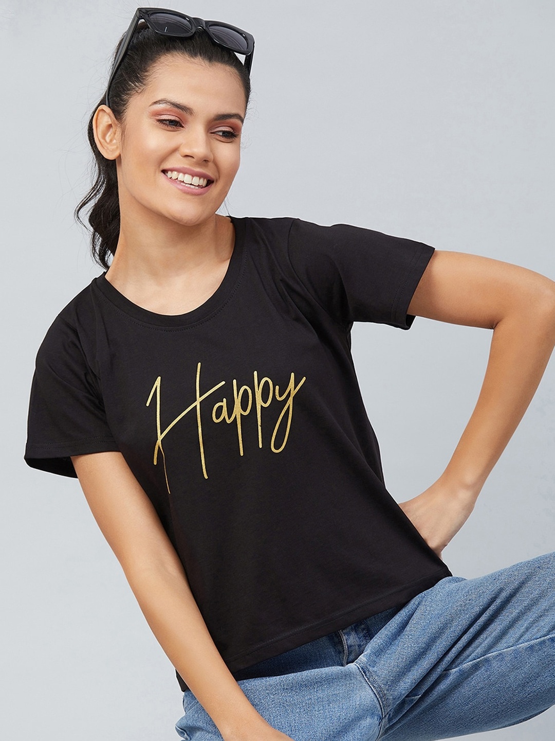 

CHIMPAAANZEE Women Black Typography Printed T-shirt