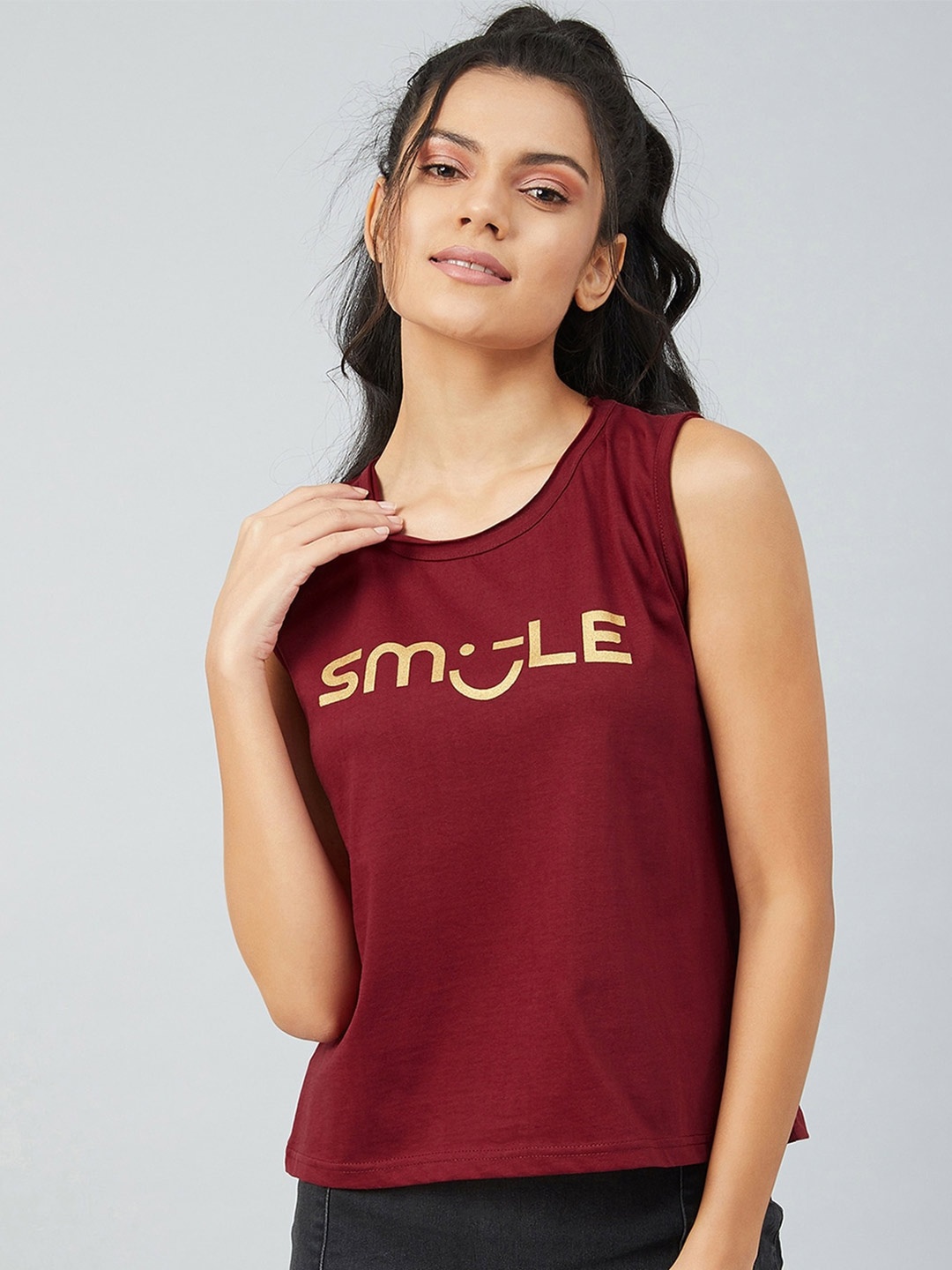 CHIMPAAANZEE Women Maroon Typography Printed T-shirt