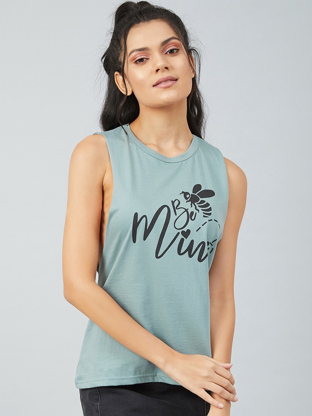 

CHIMPAAANZEE Women Green Typography Printed T-shirt